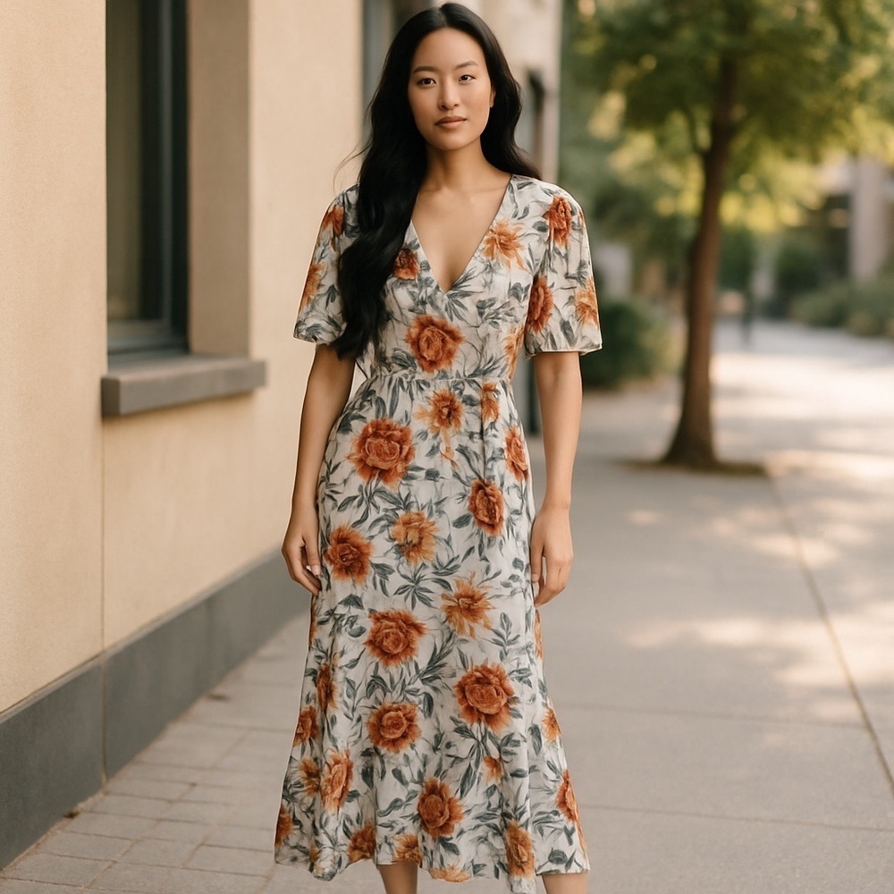 Abel the Label Floral Dress summer Maxi dress flutter sleeves
